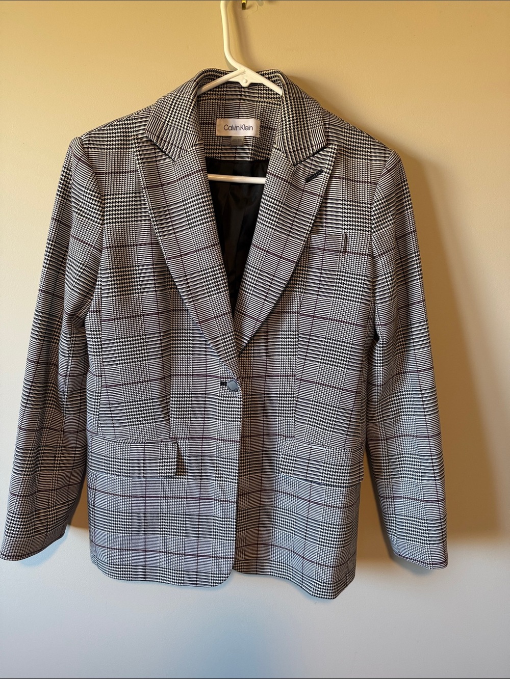 Calvin Klein Women’s Black and White Glen Plaid Single-Button Blazer Size Small